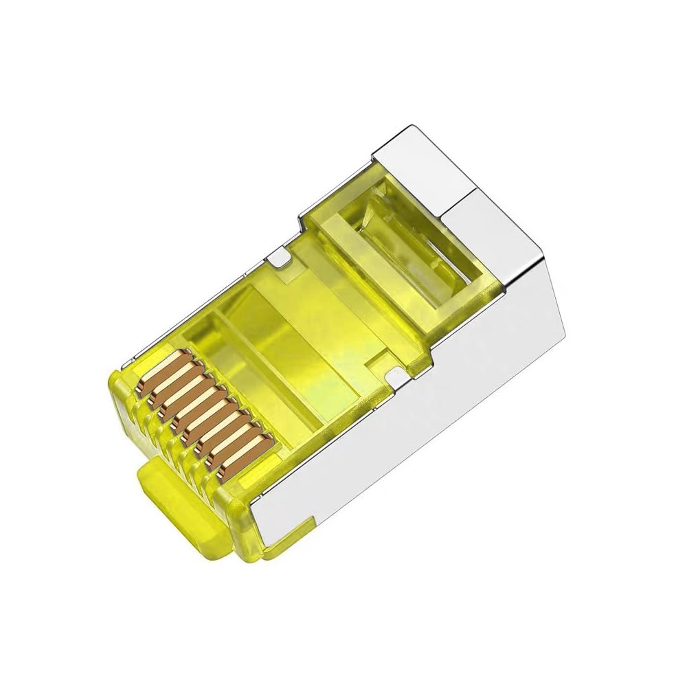 50 Pcs Cat6 RJ45 Color Connectors, Cat6 RJ45 Color Plugs, Cat6 Metal Shielded RJ45 Ends FTP 8P8C Modular Network Plug Connector, Yellow