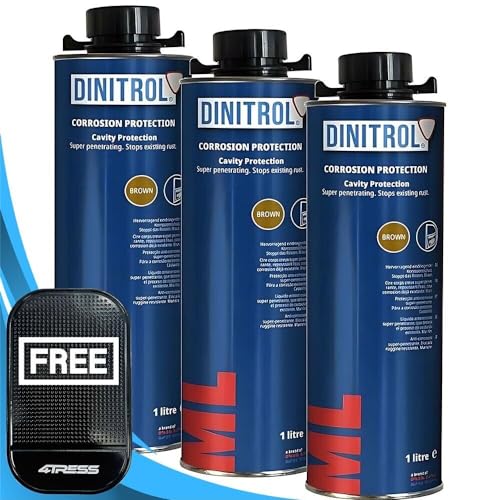 Dinitrol ML 3 x 1L Super Penetrating Rust Corrosion Cavity Protection Wax Brown Oil Based Car Underbody Cavity Protection with 4Tress Non Slip Car Dash Mat (4T-1119-7023)