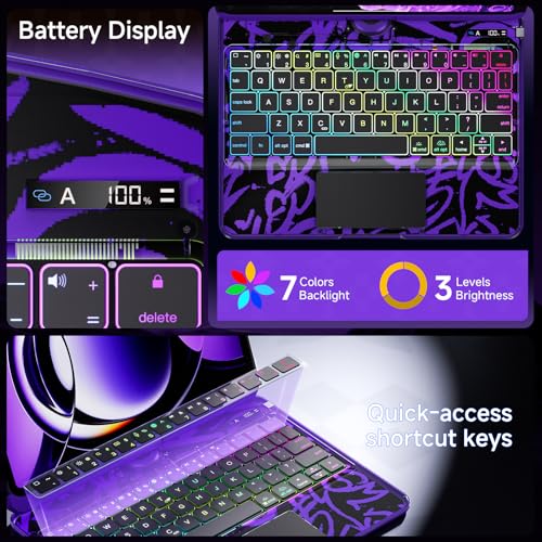 Image of Clear Wireless Keyboard Case for iPad Air 13 Inch (M4 /M3 /M2, 2026 /2025 /2024) / iPad Pro 12.9 inch (6th /5th /4th /3rd Gen), 7-Color Backlit, Pencil Holder & Multi-Touch Trackpad, 360 Rotatable,Purple