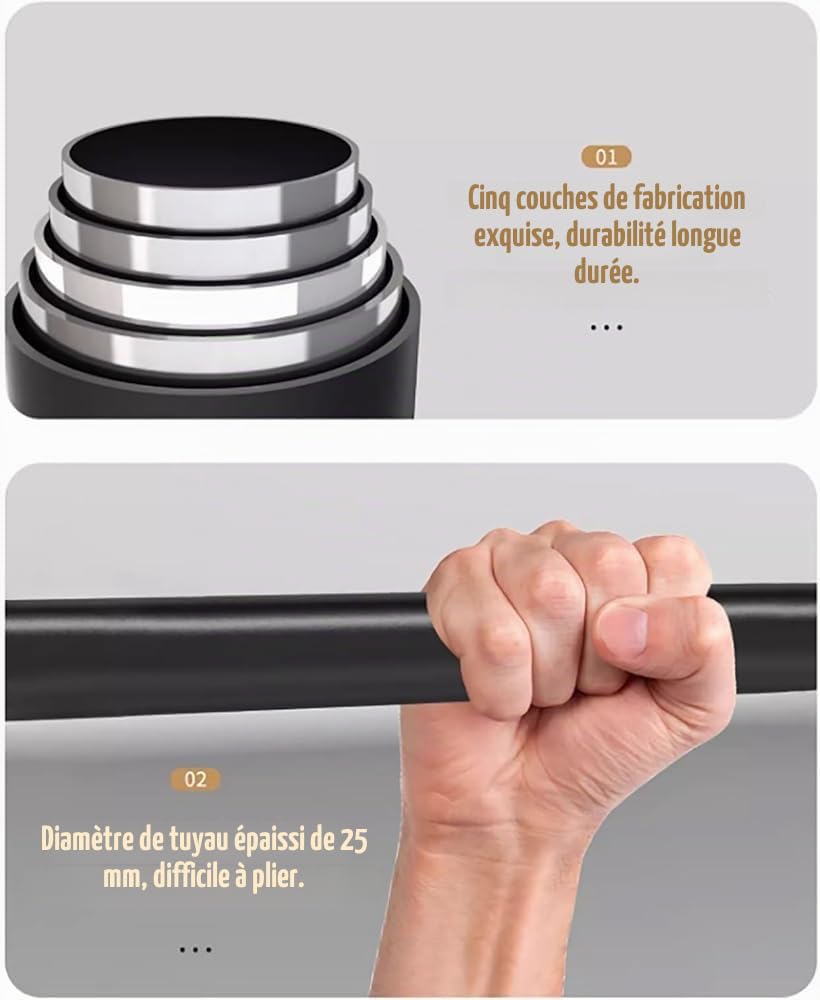 Tringle à Rideaux, Tringle à Rideaux Antidérapante, Rallonge Ronde pour Mur Incliné, Support Pivotant à 180° pour Vêtements Suspendus, pour Armoire, Salle de Bain(Size:130-240cm,Color:b)