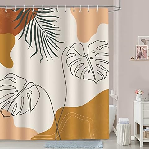 Bonhause Duschvorhang Boho Blätter Abstrakte Kunst Minimalistische Duschvorhänge 180 x 200 cm Anti-Schimmel Wasserdicht Polyester Stoff Waschbar Bad Vorhäng Cover