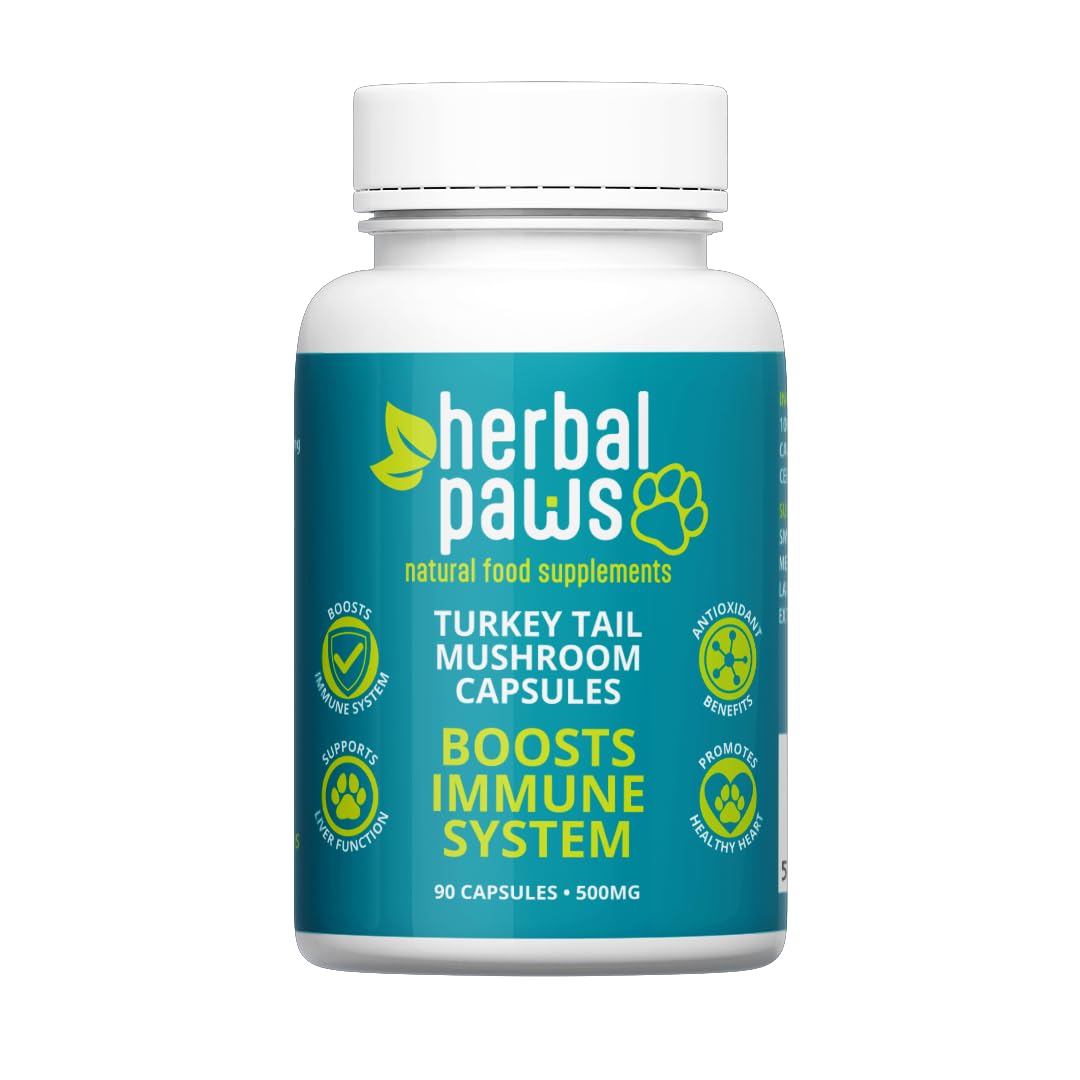 Herbal Paws Turkey Tail Mushroom Capsules for Dogs - Natural Immune Support - Plant-Based, No Additives or Fillers - Supports Dogs of All Ages