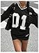 BEAUDRM Women's Jersey Shirts Y2k Oversized T Shirt Number Letter Graphic Long Sleeve V Neck Sports Tee Black Large