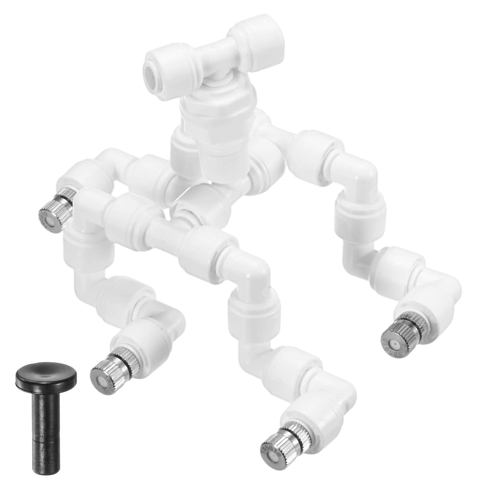 M METERXITY Reptile Mister Nozzles, 0.5mm Pore Copper 1/4" Four-Head Reptile Misting Spray Nozzle with Plug for Terrarium/Vivarium, 360 Degree Adjustable Detachable Nozzles [White]