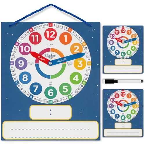 Oyster&Pop Analogue Teaching Clocks for Kids to Tell the Time - 3-Pack Set