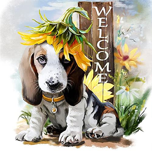 UNIQUORS 5D DIY Diamant Painting, Diamond Painting Erwachsene Blumen, Diamant Malerei Bilder Kinder Hund Vollbohrer Kit, Wohnzimmer Schlafzimmer Büro Wand Décor(35x35cm) Cover