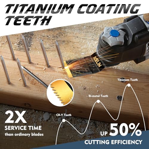 Image of KELIN 56 PCS Oscillating Multi Tool Blades Kit, 4 Types Titanium Saw Blades for Wood, Metal, Drywall, Pipes - Fits Dewalt, Bosch, Milwaukee & 98% Oscillating Tools