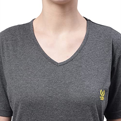 Image of Mack Jonney Women V Neck Cotton Solid Regular Fit T-Shirt-V Anthraa 001-P