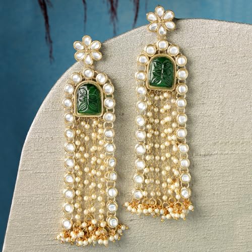 Image of Karatcart Gold Plated Pink Meena Lotus Design Kundan Dangler Earrings for Women (color may slightly vary due to photographic effect)