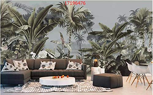 Kundenspezifische europäische Retro nostalgische mittelalterliche handgemalte Bananenpalme Regenwald Wandbild TV Hintergrund Tapete - 200x140cm/79"x
