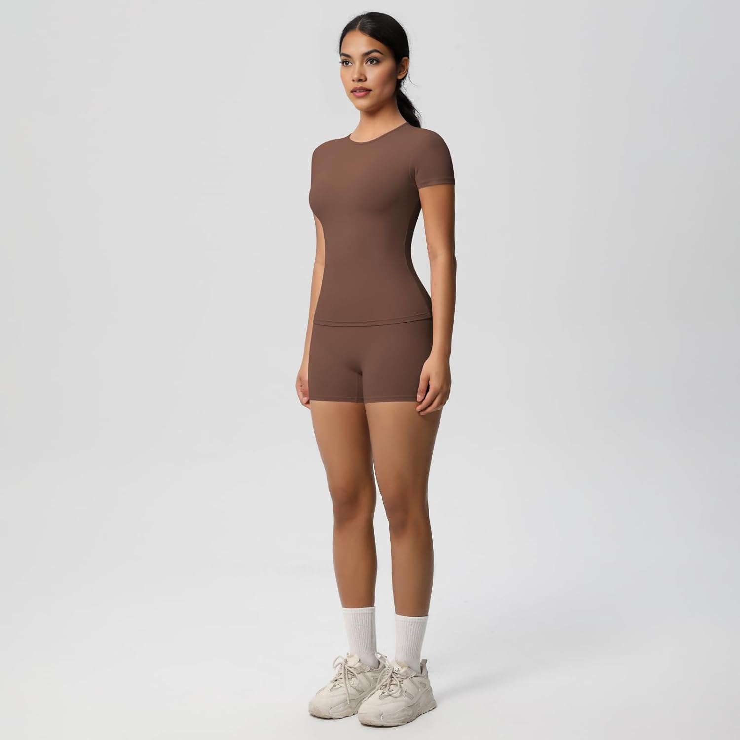 Women’s 2 Piece Workout Set – Short Sleeve T-Shirt & High Waist Shorts Activewear for Yoga, Gym & Running