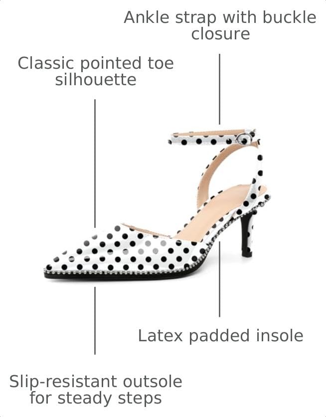 Image of SAMMITOP Kitten Heels for Women Low Heel Closed Toe Ankle Strap Pumps Wedding Party Beaded Dress Shoes 2.4 Inch
