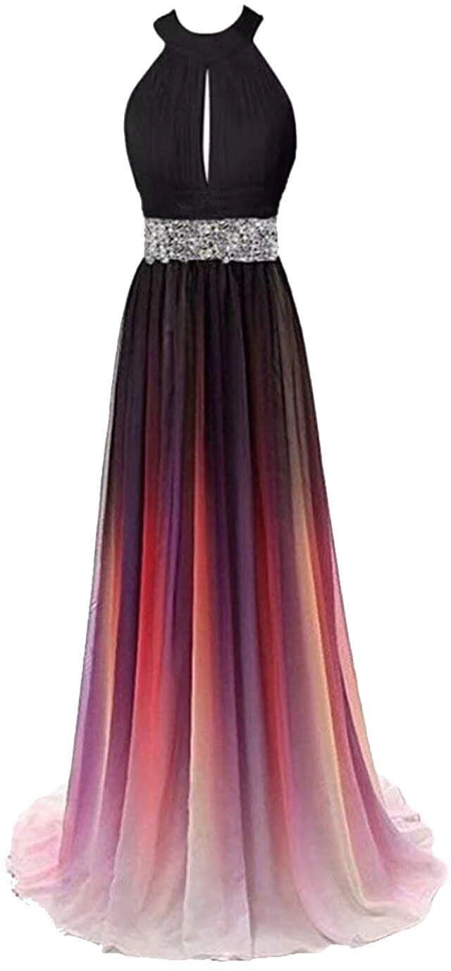 Women's Ombre Long Prom Evening Dresses Sequins Beaded Formal Wedding Party Gowns