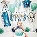 Baby 1st Birthday Boy Decorations with Crown - Baby Boy First Birthday Decorations High Chair Banner - Cake Smash Party Supplies - Happy Birthday ONE Burlap Banner, No.1 Silver and Blue Crown