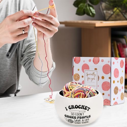 Image of Yarn Bowl for Knitting Ceramic Knitting Bowl Large Crochet Yarn Storage Accessories I Crochet Funny Yarn Ball Holder Storage Gift for Knitters Crocheters