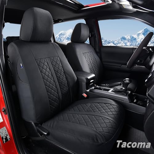 Image of Truckiipa Tacoma Leather Car Seat Covers Full Set Truck Seat Covers Cushion Fit for 2016-2023 Toyota Tacoma Double Crew Cab, Full Set, Black