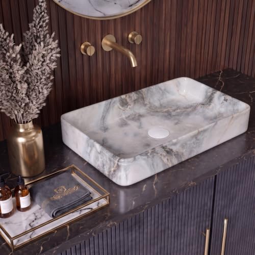 Image of Designer Table Top Wash Basin | Wash Basin Countertop | Over Counter Ceramic Bathroom Sink | Vessel Sink Basin | Wash Basin For Bathroom | Bathroom Sink (24 x 14 x 5 Inch) (Designer Blue)