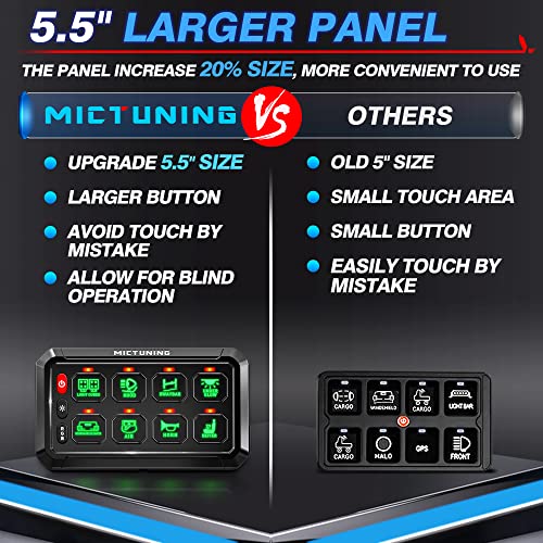 Mictuning P1S Rgb 5.5 Inch 8 Gang Switch Panel 3 Silicon Button, 5-Level Brightness Multifunction Toggle Switch Momentary Circuit Control Relay System Box For Truck Suv Offroad Marine, 2-Year Warranty #TOP2