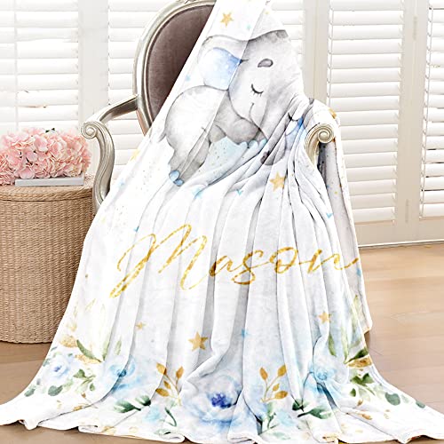 Image of Custom Elephant Kids Blanket with Name Personalized Name Blanket for Teen
