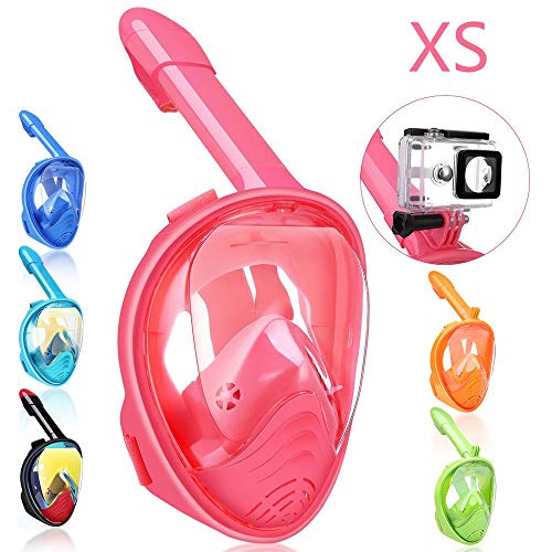 QingSong Kids Full Face Snorkel Mask, Snorkeling Mask with Detachable Camera Mount, 180