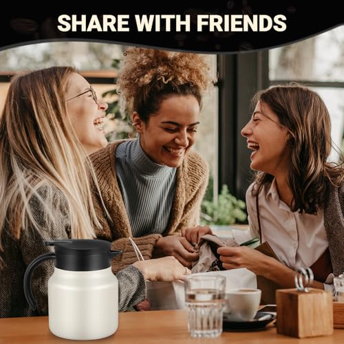 Image of Small Insulated Coffee Carafe, 27 oz, Keeps Hot for 12H, Cream | Thermal Carafe, One-Hand Pour, Leakproof Lid, Anti-Slip Base for Personal Use