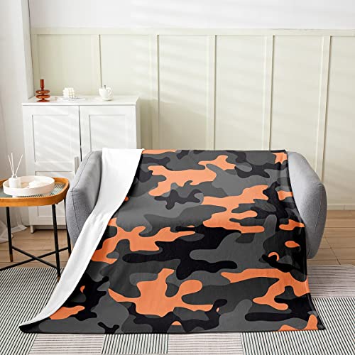 Army Camouflage All Season Bed Blanket Kids,Camo Fleece Throw Blanket Flannel Fuzzy Blanket For Boys Girls,Colorful Decor Microfiber Orange Black Grey Plush Blanket Room Decor 40"X50" #TOP13