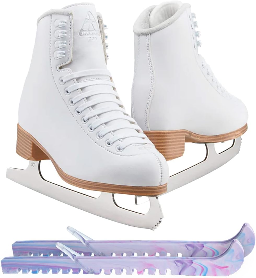 Jackson Classic Model 200/201/204 White Figure Ice Skates for Women and Girls Bundle with Skate Guards Just Launched 2023