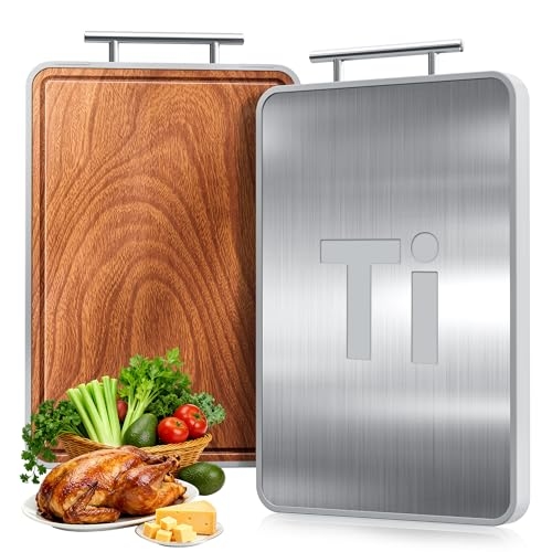 Titanium Cutting Boards For Kitchen,Ebony Wood Cutting Board,Double Sided Metal Chopping B...
