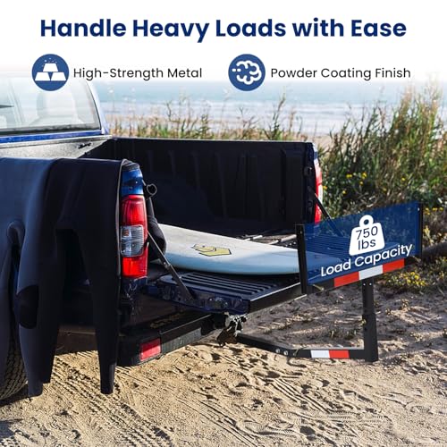 Goplus Pick up Truck Bed Hitch Extender Adjustable Extension Rack w/Flag for Ladder, Rack, Canoe, Kayak, Long Pipes and Lumber (Black)