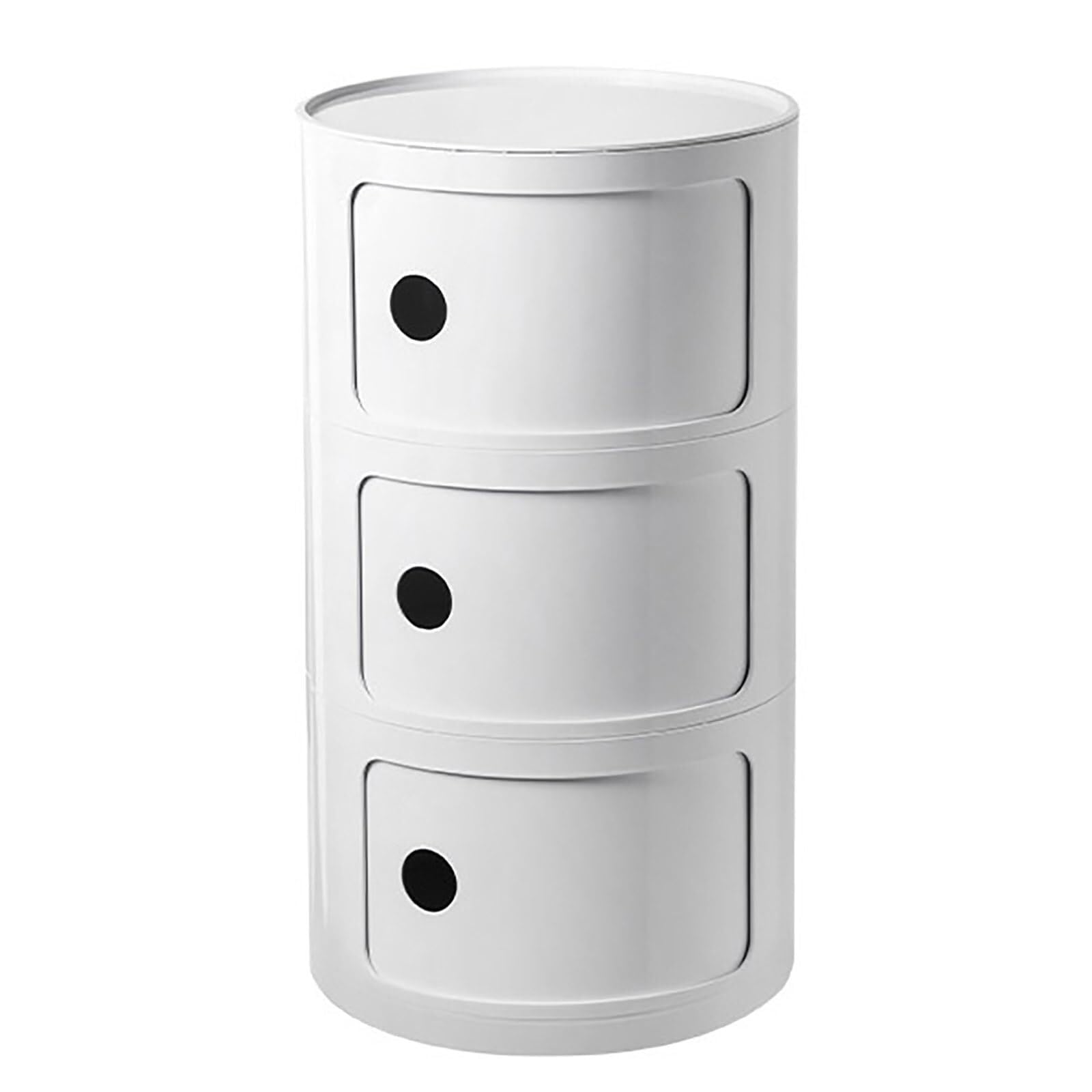 SXZenSpace Round Modern Nightstand with Storage for Bedroom, Living Room, or Bathroom, Drawer and Sliding Door Design, Stylish nizer Table 3-Tier Plastic Storage.