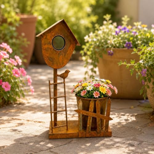 Jardinière extérieure métal rouille grand format pour balcon rustique