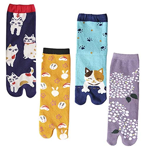 Papermore 4-Pairs Pack Flip-Flop Socks Split Toe Tabi Ninja Geta Socks