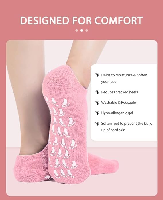SPEFEZ Silicone Moisturizer Socks Spa Gel Socks Silicone Socks For Cracked Heel Silicone Socks For Women Ultra-Soft Moisturizing Socks with DIY Natural Oil and Vitamin E Repair (Pink) 1