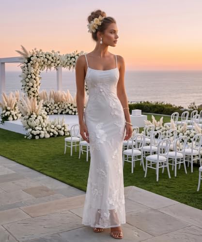 Curvphilo Women's 3D Embroidery Satin Floral Mesh Bodycon Maxi Dress White - image 3
