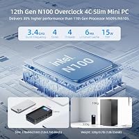 MeLE Overclock 4C Mini-PC 12. Generation N100 (bis zu 3,4 GHz) 32 GB RAM 512 GB Kleiner Desktop-PC WLAN 5/BT5.1/Ethernet, Dreifachanzeige, USB C All-in-One für Unternehmen/Büro/Zuhause – Ansicht 2