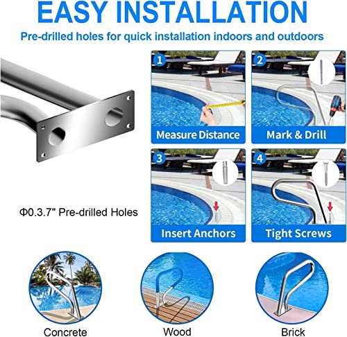Pasamanos para piscina de acero inoxidable 29.5x22.4 pulgadas miniatura 4