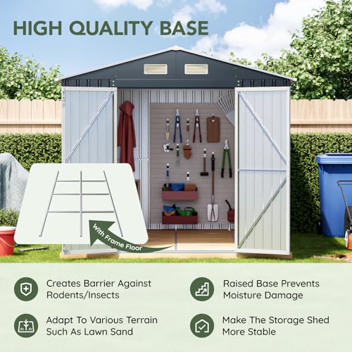 Image of Breezz 10X8FT Outdoor Steel Storage Shed with Clear Window, Lockable Doors, Frame Floor,Weather-Resistant Metal Tool Shed for Garden, Backyard, Patio, and Utility Storage