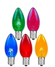Novelty Lights Twinkle Christmas Replacement Bulbs - Outdoor Individual Bulbs for Events, Holiday Parties, Patios, and More - C7/E12 Candelabra Base, 5 Watt Lights (Multicolor, 25 Pack)