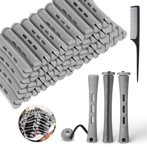 Lot de 50 bigoudis permanents, avec bande élastique, pas de chaleur, convient pour différents types de cheveux, pour réaliser soi-même des permanentes