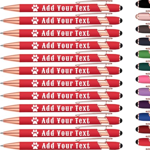 KoelntDIY Bolígrafos personalizados con punta de lápiz capacitivo, bolígrafo de metal grabado personalizado con nombre y logotipo de texto para escritura de negocios, graduación, diario, firma, 12