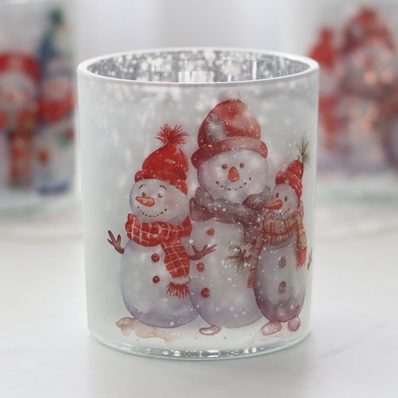 Miniatura 5 de Juego de portavelas de cristal, portavelas de muñeco de nieve de Navidad, decoración versátil de mesa para bodas, cumpleaños y vacaciones (muñeco de