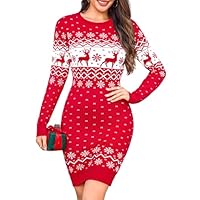 Totatuit Vestito Natale Donna Lavorato a Maglia da Donna Girocollo in Maglione Invernale Manica Lunga Aderente Mini Abito Elegante Maglione Lavorato a Maglia Abito Casua