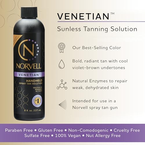 norvell premium spray tan solution venetian 8 fl oz  professional sunless tanning formula for natural bronze glow streak-free fast-drying long-lasting color