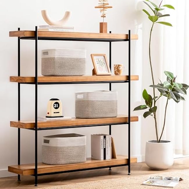 UBBCARE 4 Pack Shelf Baskets, Larger Woven Storage Baskets for Organizing(14.5''L x 9.84''W x 9''H), Basket Organizer for Dog Toys, Books, Clothes, Large Gift Basket, White&Light Brown