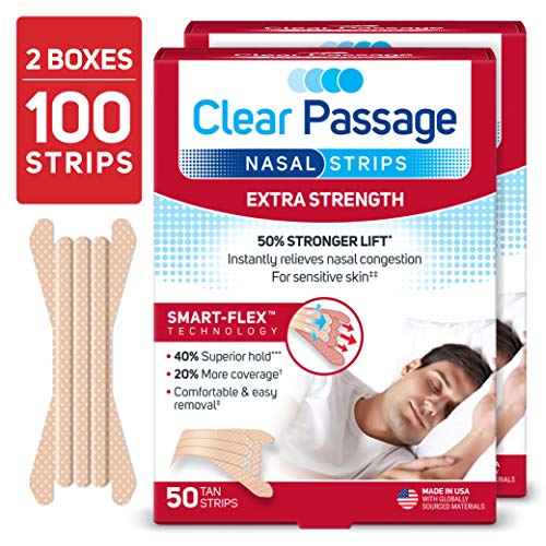Clear Passage Nasal Strips, Tan, 100 Count | Works Instantly to Improve Sleep
