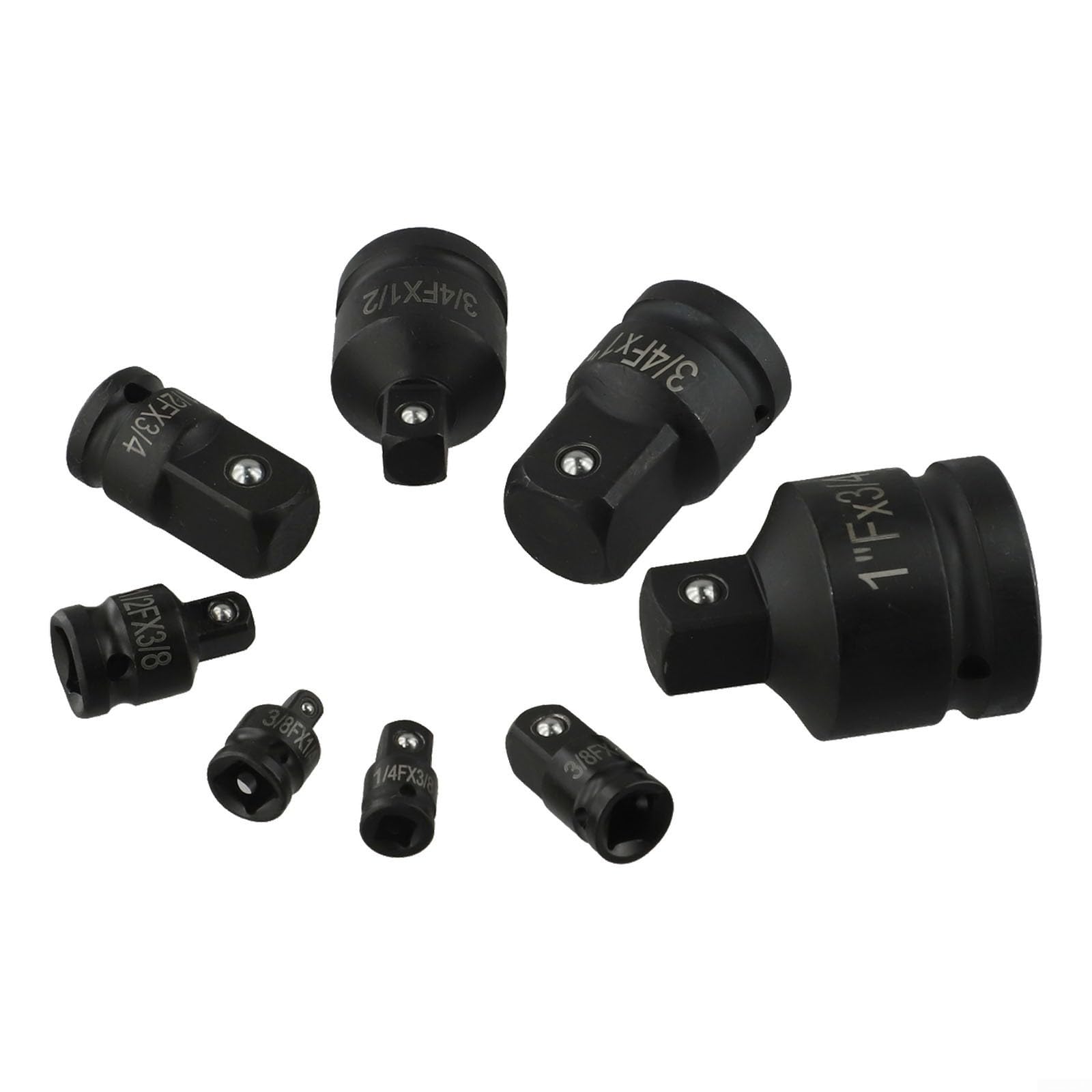 Juego de 8 adaptadores reductores resistentes para taladro eléctrico, llave de carraca, reparación de cochera, color negro
