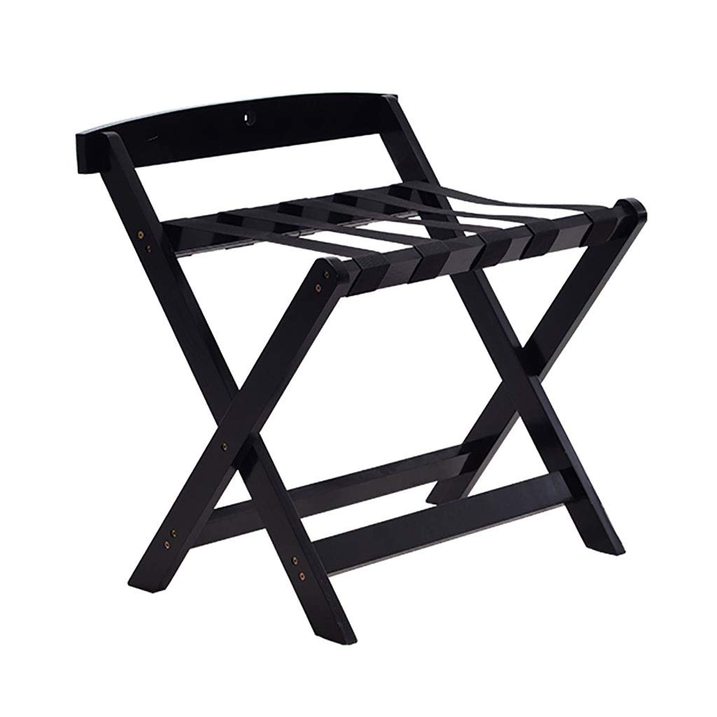 Porte-bagages pliable en bois massif noir pour valise d'hôtel 60x50x65 cm