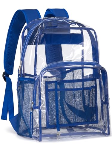 Image of Clear Backpack for School, 19 inch Large Heavy Duty-TPU See Through Bookbag for Boys Girls and Adult, Transparent Backpack With Multi-Pockets for College Work Gym Sport, Blue