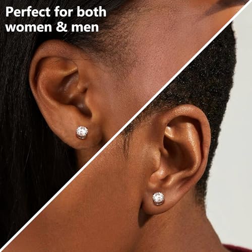 Moissanite Magnetic Earrings for Men Women : 18K White Gold Plated Hypoallergenic Stainless Steel Non Piercing Clip on Fake Earrings Studs Dainty Moissanite Earring Jewelry D Color VVS13