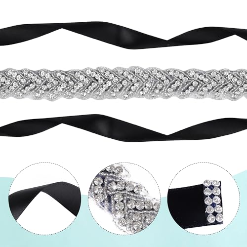 obmwang Bridal Rhinestone Crystal Belts Wedding Satin Sash Belt for Special Occasion Dress Bridal Sash, Black3